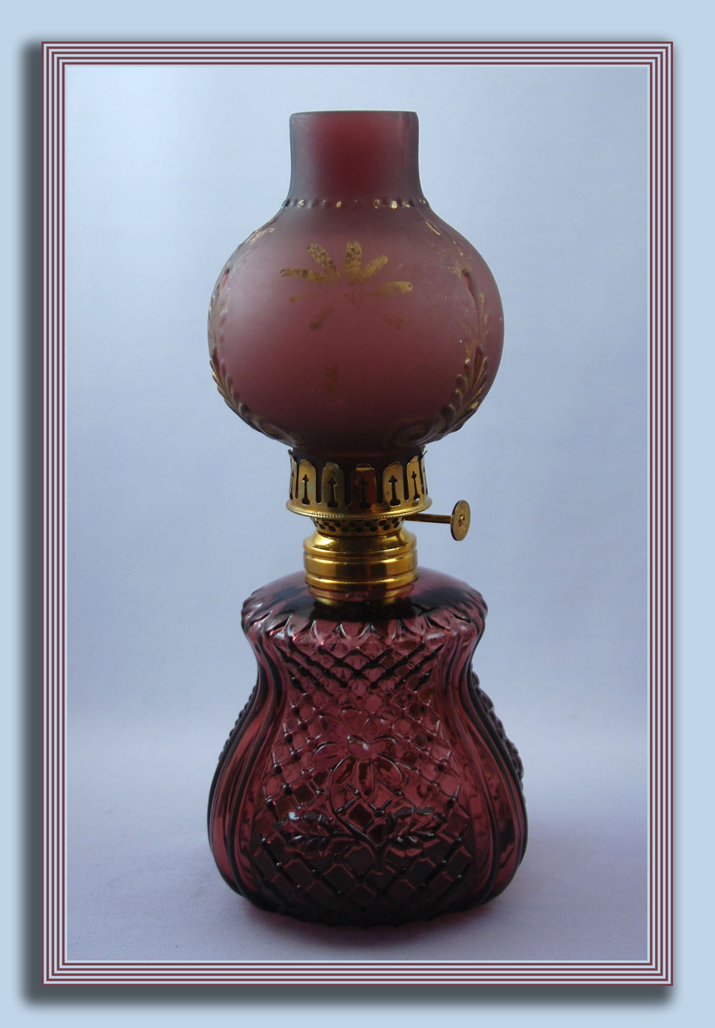 SCARCE Antique Amethyst Embossed Miniature Oil Lamp w/ Satinized Shade, H1215 eBay