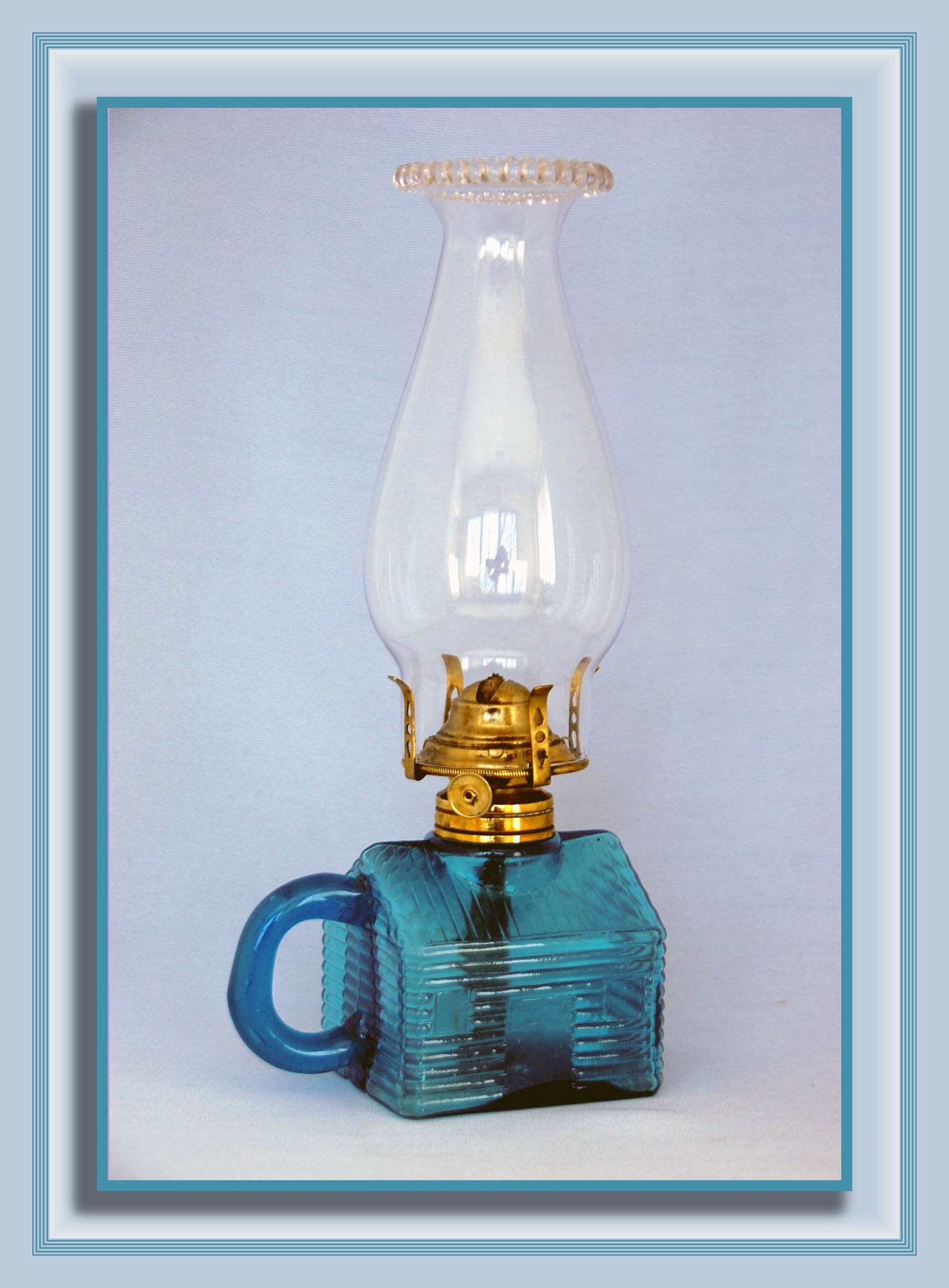 Rare Antique Atterbury Blue Log Cabin Miniature Oil Lamp S1 50 Atterbury Log Cabin Miniature Oil Lamp S1 50