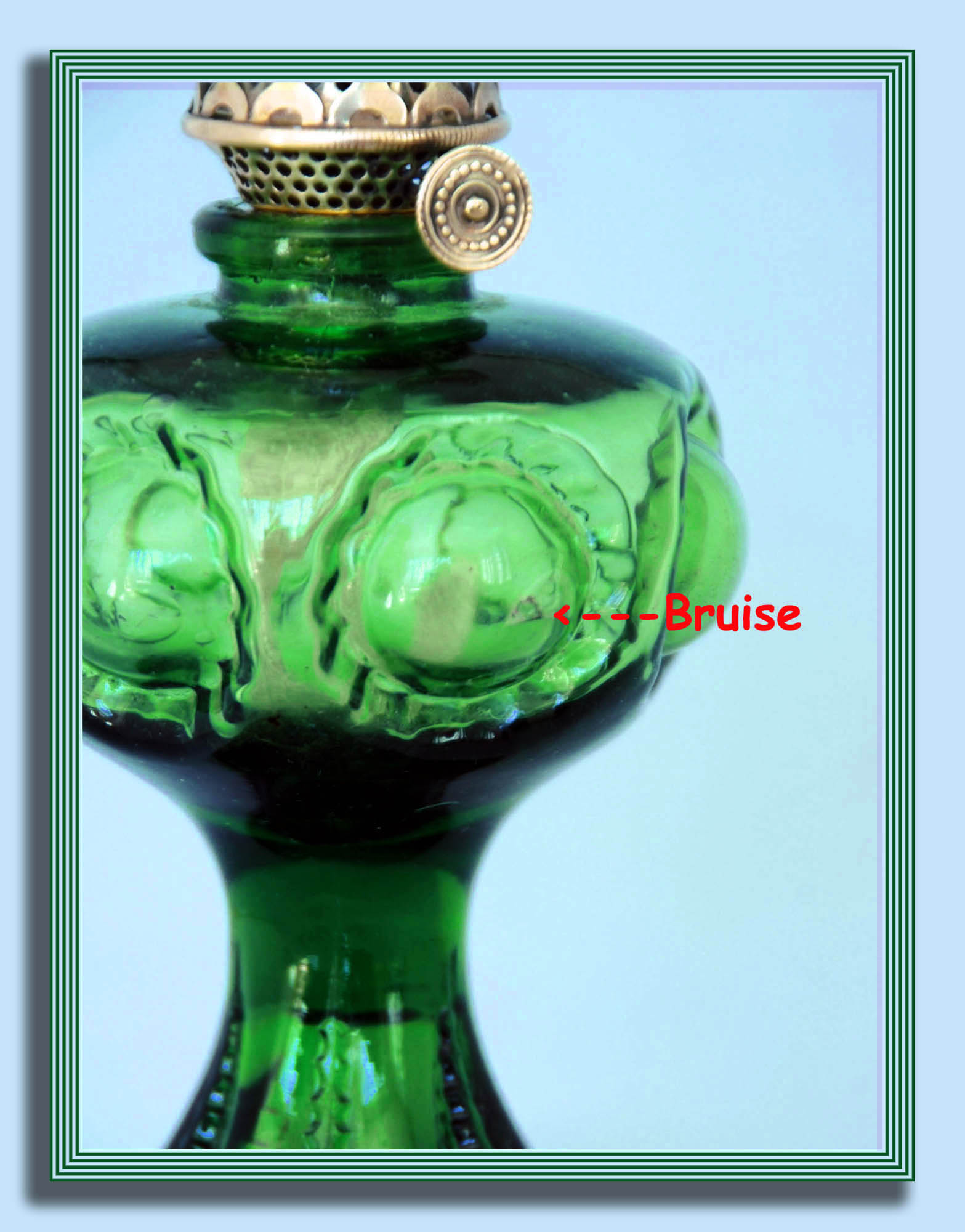 Antique Emerald Green Bullseye Miniature Oil Stem Lamp, S1110 Patent