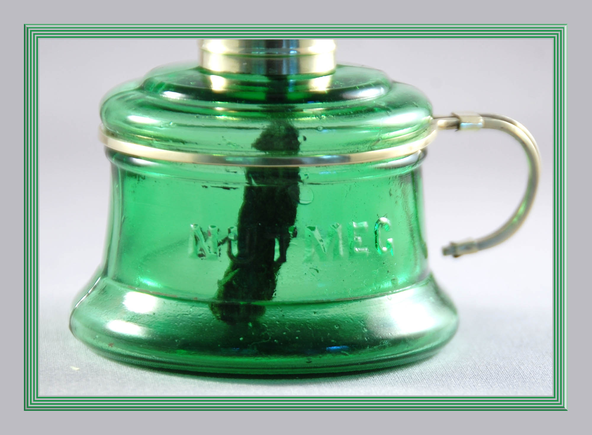Antique Emerald Green NUTMEG Miniature Oil Lamp w/ Green Chimney, S129