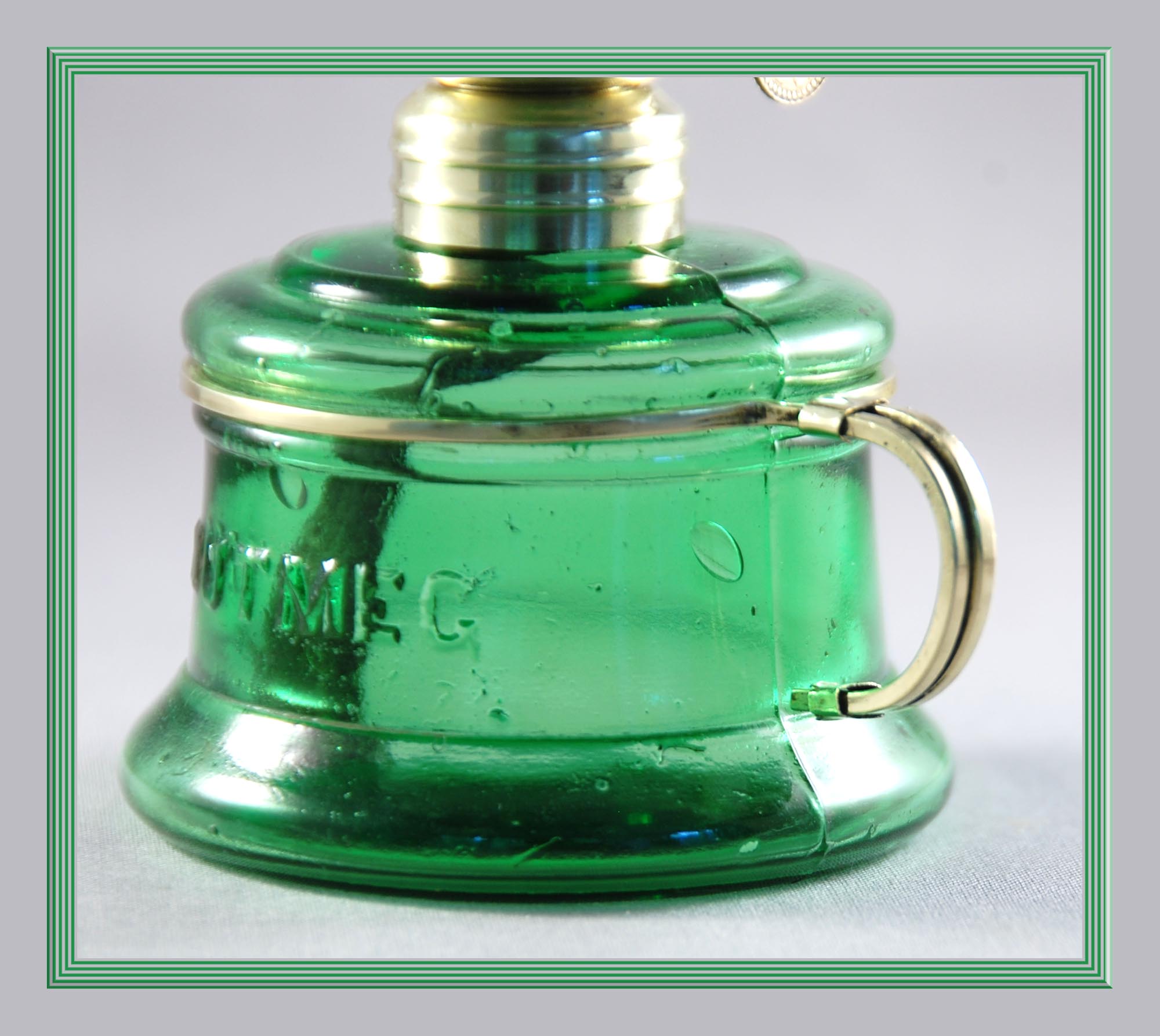 Antique Emerald Green NUTMEG Miniature Oil Lamp w/ Green Chimney, S129